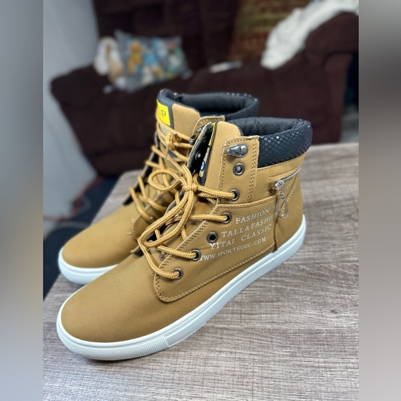 Men's leather high-top shoes, high-platform sneakers, vulcanized shoes, 7 USA - Picture 2 of 7